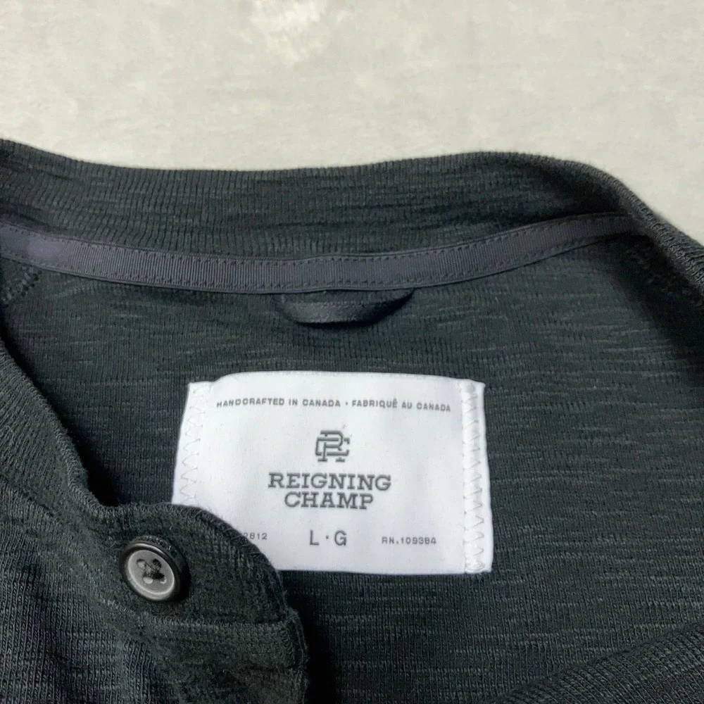 Reigning Champ Henley Shirt Slub Cotton Long Sleeve Black Mens Size Large Canada